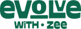 Green “evolve with zee” logo on a white background