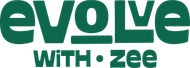 Green “evolve with zee” logo on a white background