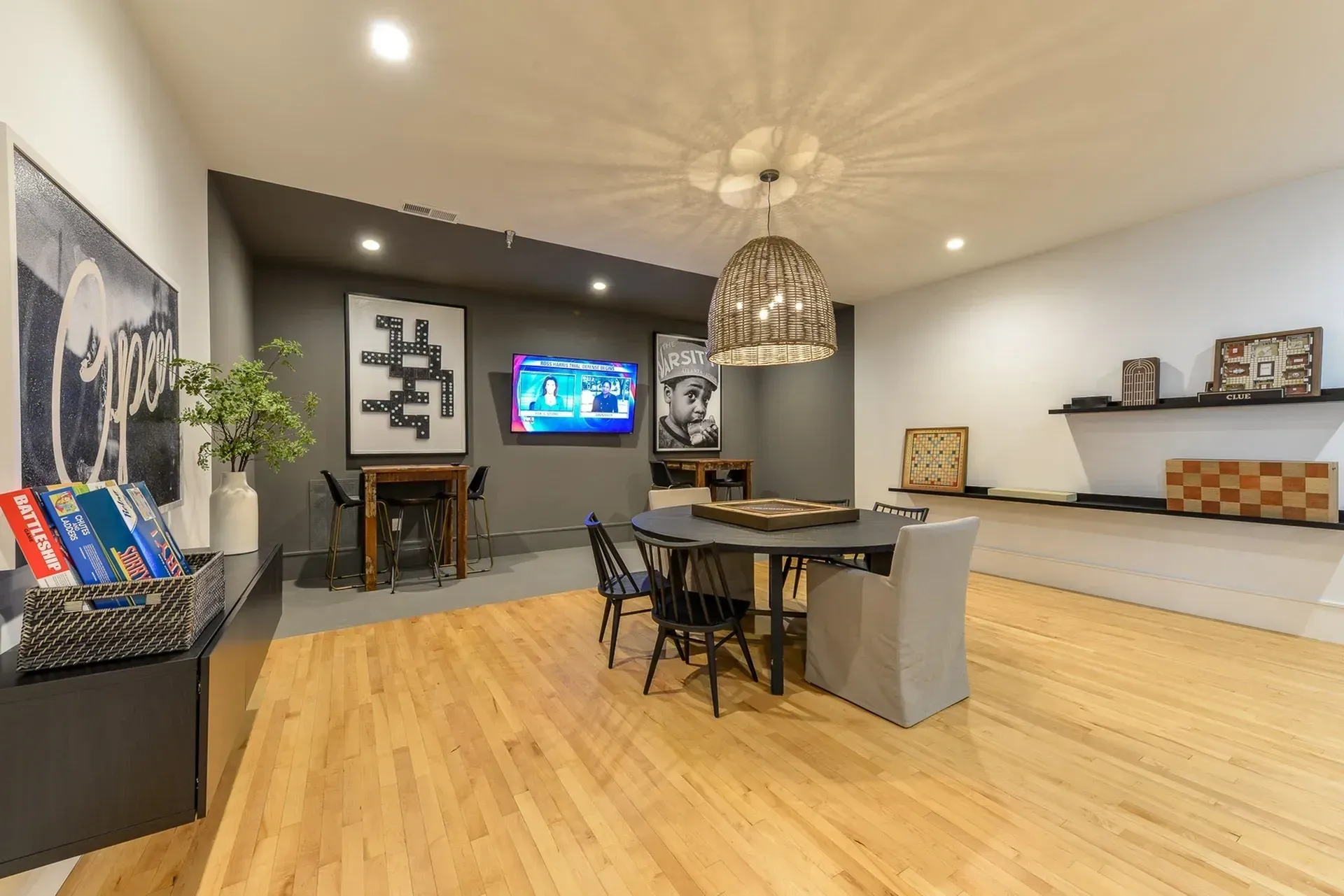 Community room with games and seating.