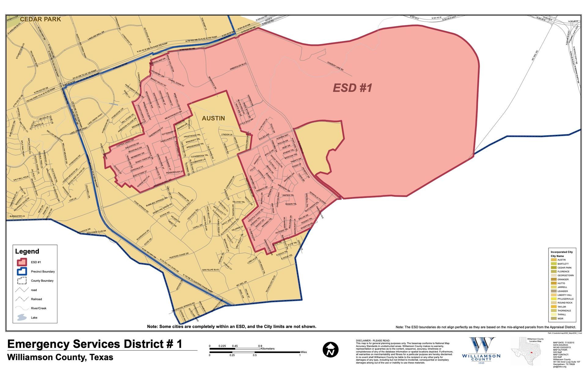 A map of the emergency services district 1