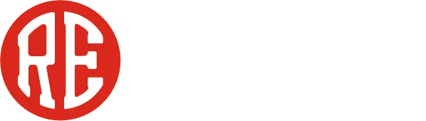Logotipo circular vermelho com as letras estilizadas