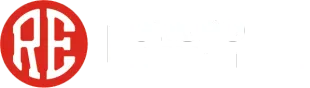 Logotipo circular vermelho com as letras estilizadas 
