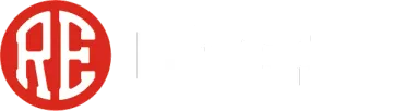 Logotipo circular vermelho com as letras estilizadas 