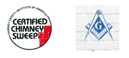 A certified chimney sweeper logo next to a masonic symbol