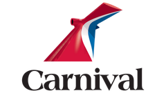 Carnival cruise line logo with a red, white, and blue sail above the word “Carnival”