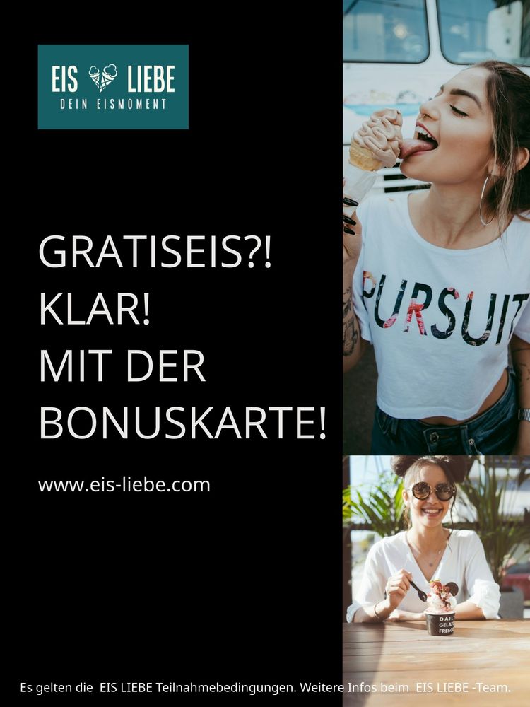 Glückliche Eis Liebeb Bielefeld Besucherin mit der Bonuskarte.