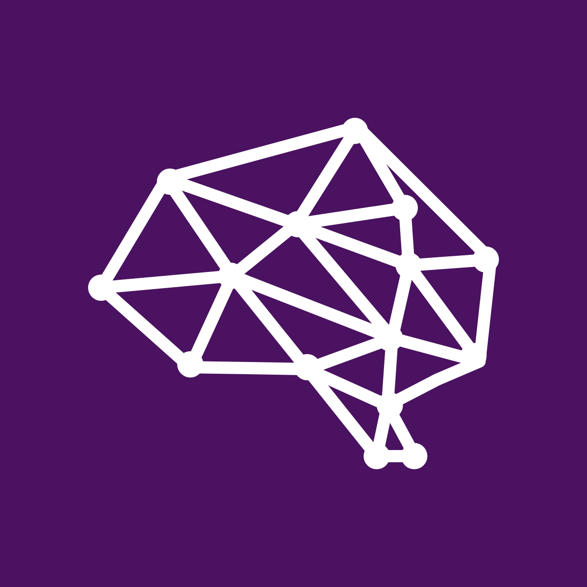 Um ícone branco de um cérebro em um fundo roxo.