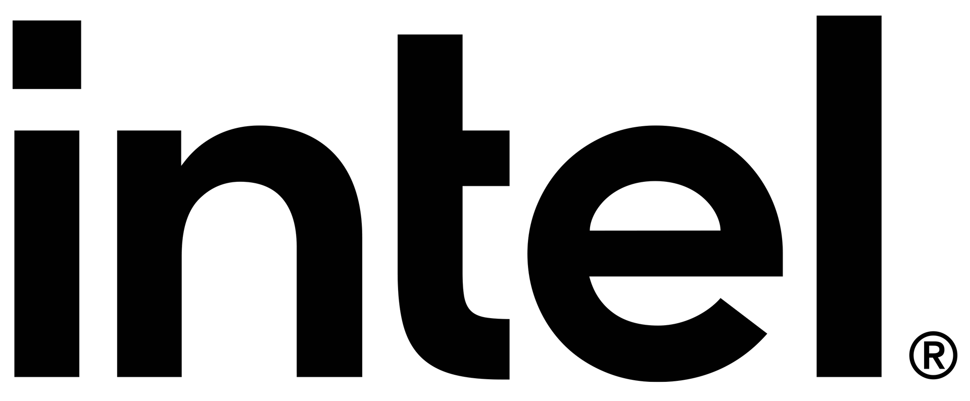 Um logotipo da Intel em preto e branco em um fundo branco.