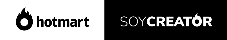 Um logotipo preto e branco para hotmart e soycreator