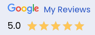 Google My Reviews rating of 5.0 stars with five gold stars filled in.