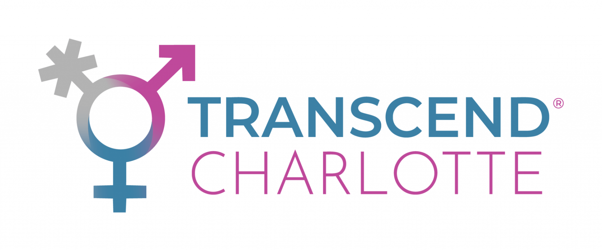 A logo for transcend charlotte with a female and male symbol.