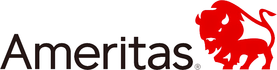 Ameritas logo with black text and a red lion icon