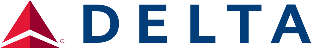 Delta logo with red triangular emblem and blue “DELTA” text on a white background