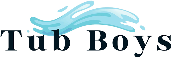 Tub Boys logo with blue water splash above bold black text