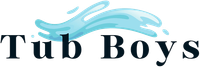 Tub Boys logo with blue water splash above bold black text