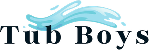 Tub Boys logo with blue water splash above bold black text