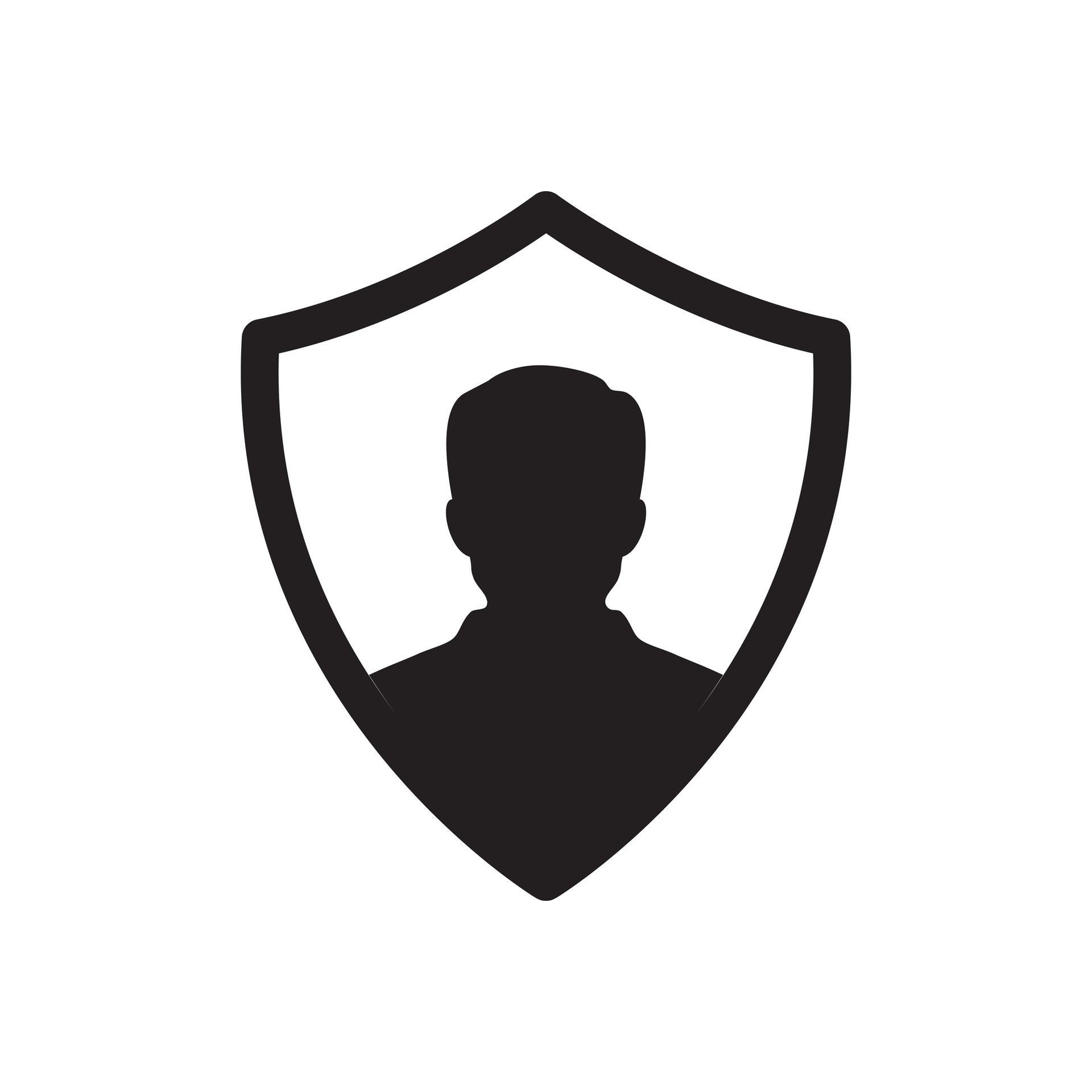 A silhouette of a man in a shield.