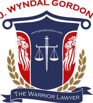 A logo for j. wyndal gordon the warrior lawyer.