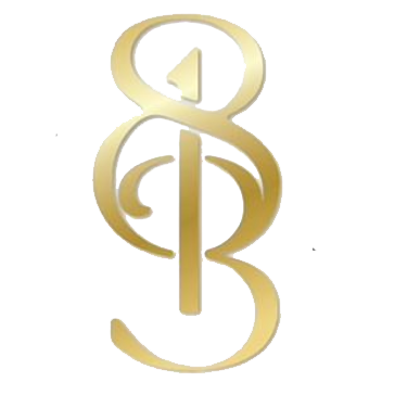 A gold letter b with a swirl around it