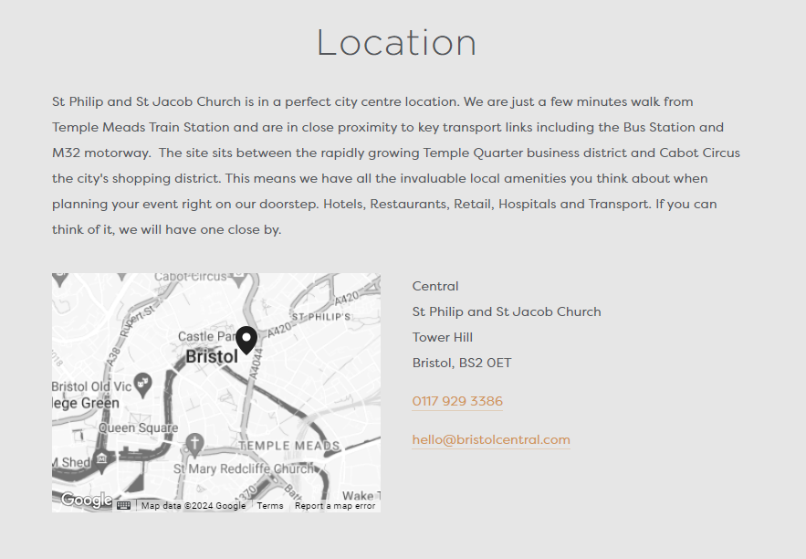 A black and white map showing the location of a church.