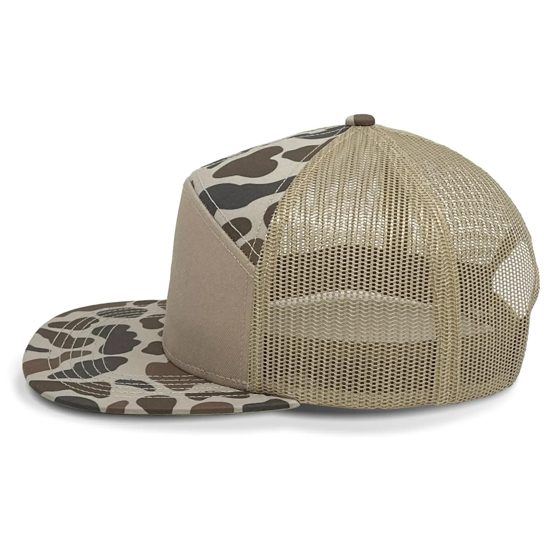 The back of a trucker hat with a leopard print on it.