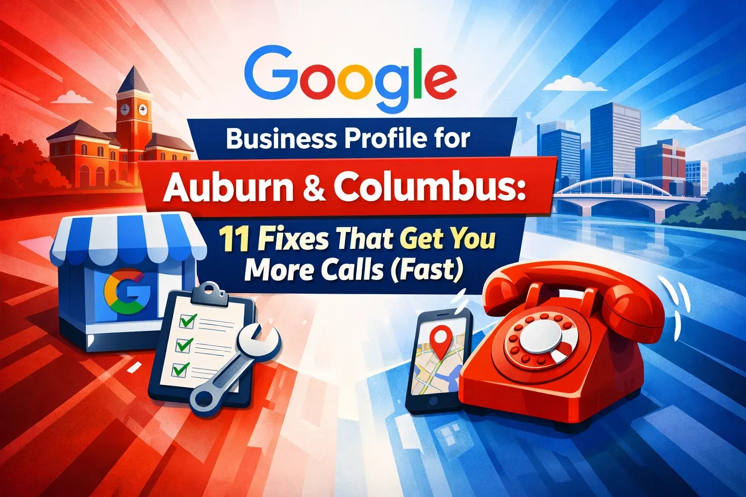 Graphic for Google Business Profile in Auburn & Columbus with tips for getting more calls.