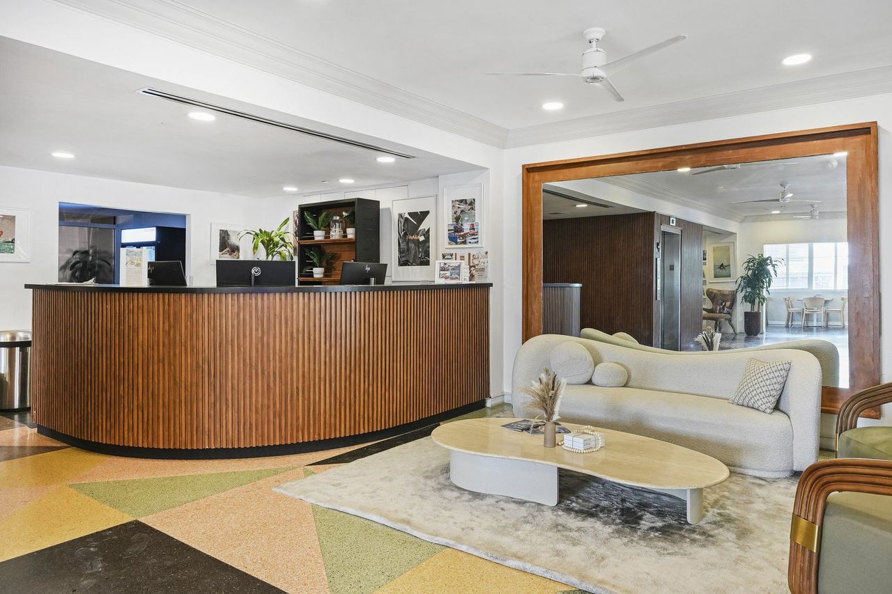 Lobby lounge seating beside the reception desk