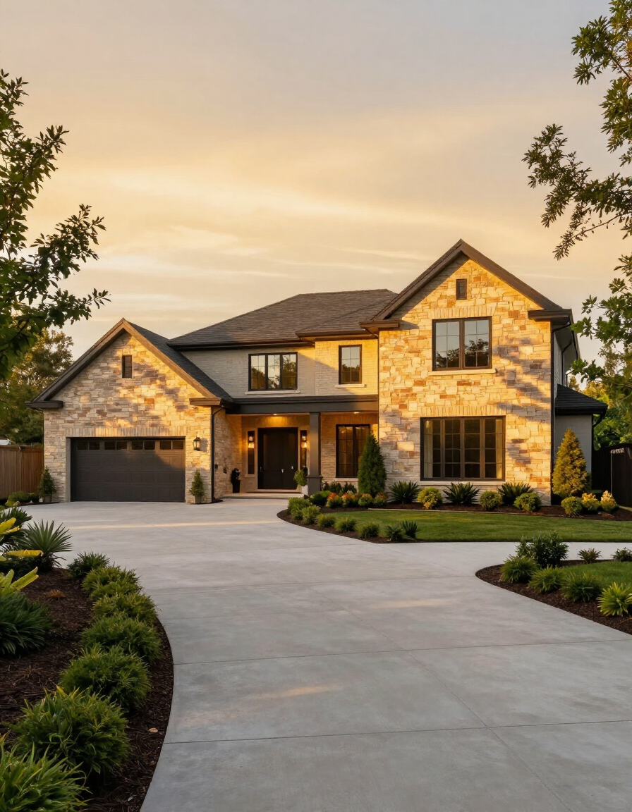 Modern Charlotte luxury home at golden hour