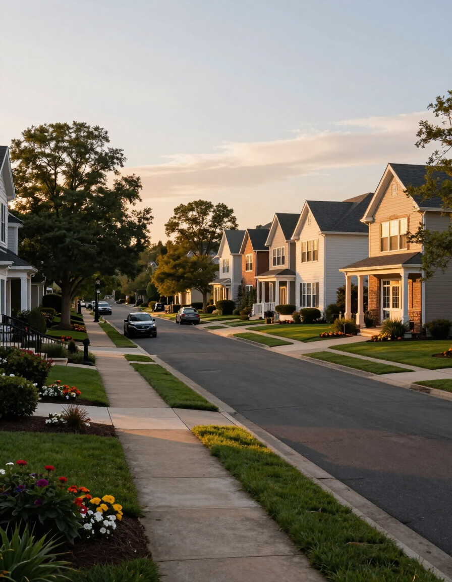 Charlotte residential neighborhood at golden hour