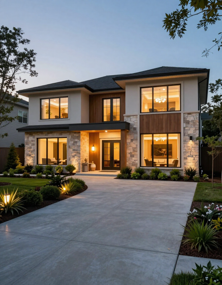 Modern Charlotte residential home at dusk
