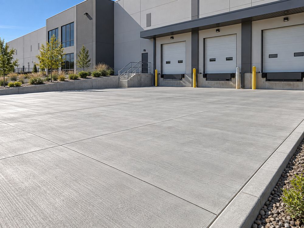 Concrete loading dock apron at a commercial warehouse building