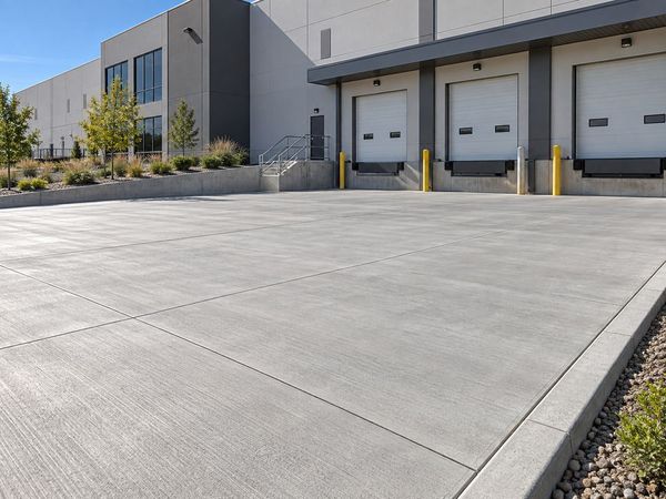 Concrete loading dock apron at a commercial warehouse building