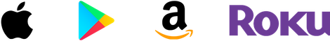 A logo for apple , google play and roku