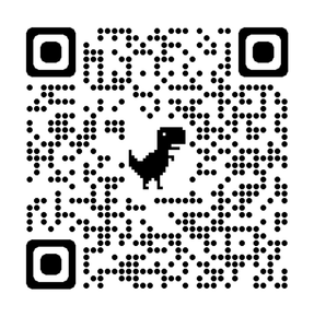 A black and white qr code with a dinosaur on it.