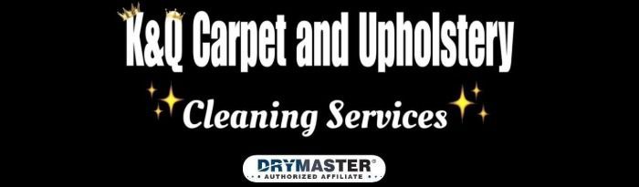 K&Q Carpet and Upholstery Cleaning Services logo on a black background with Drymaster emblem