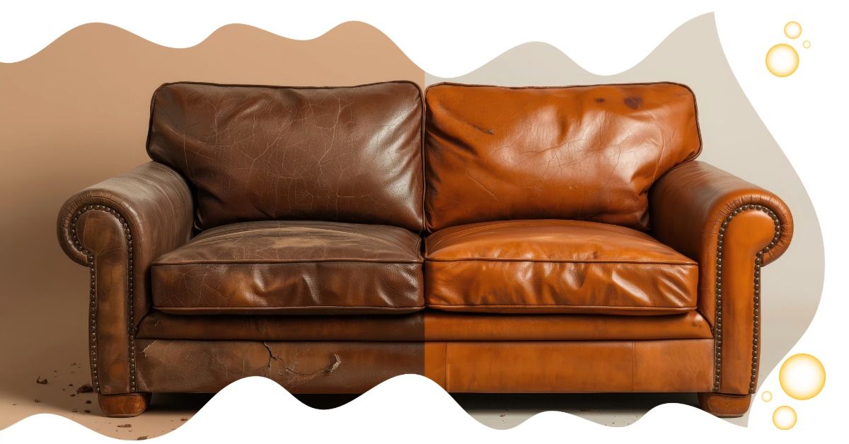 Brown leather sofa with rolled arms and two-tone brown cushions on a light background