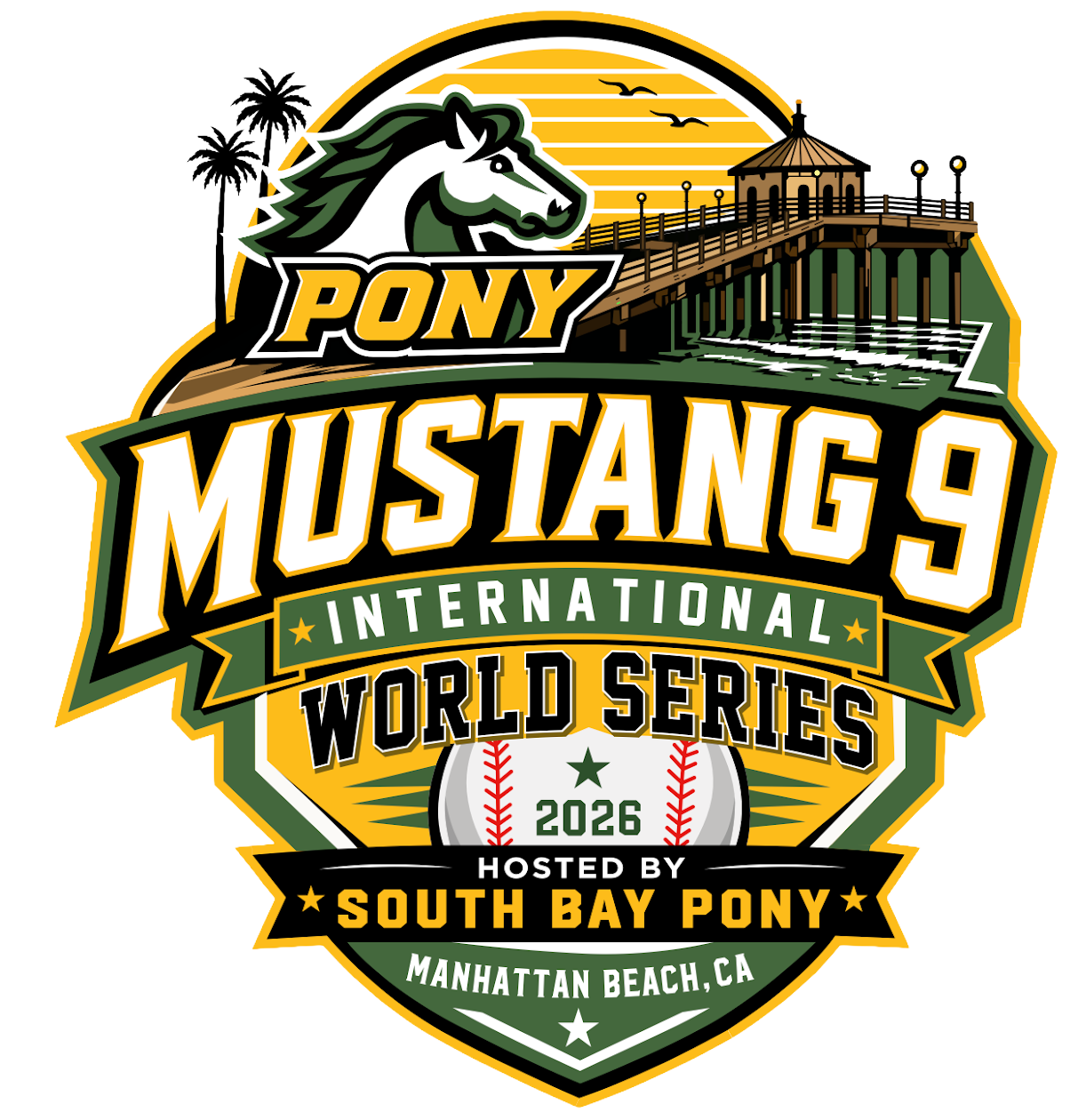 Blue-and-white horse head logo above red-and-blue MUSTANG-9 text