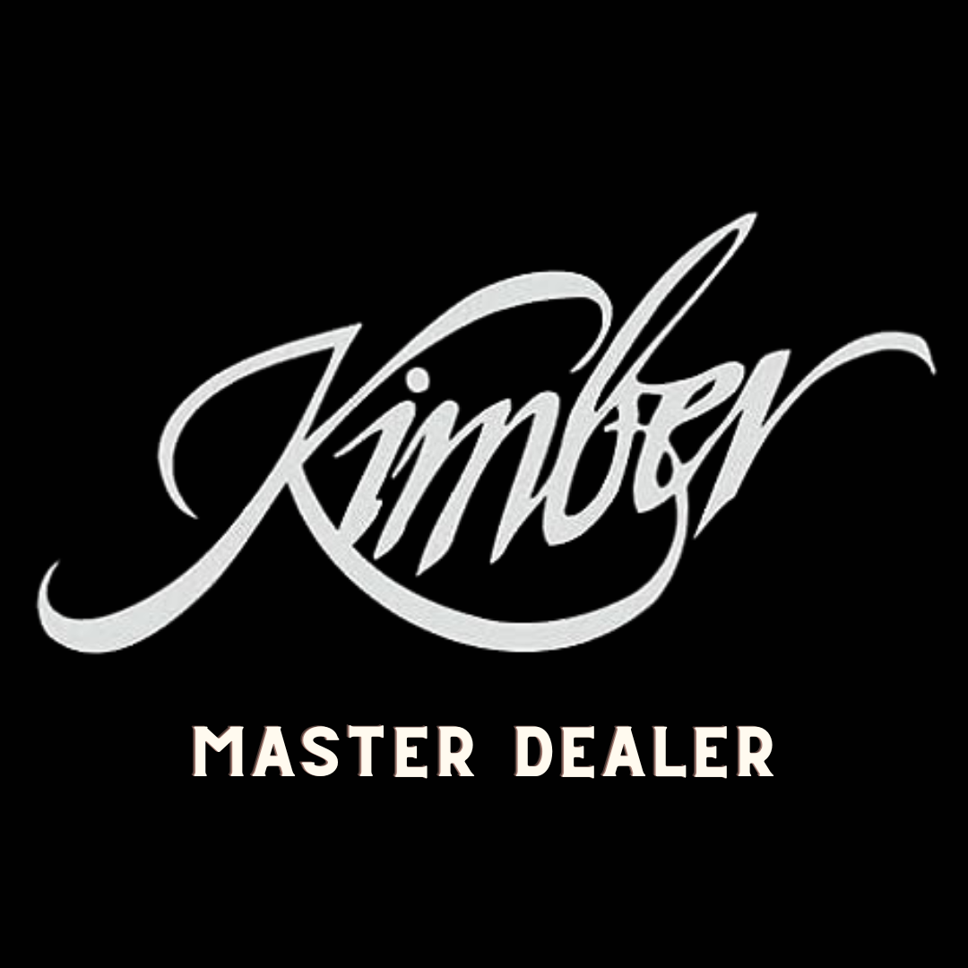 The kimber master dealer logo is white on a black background.
