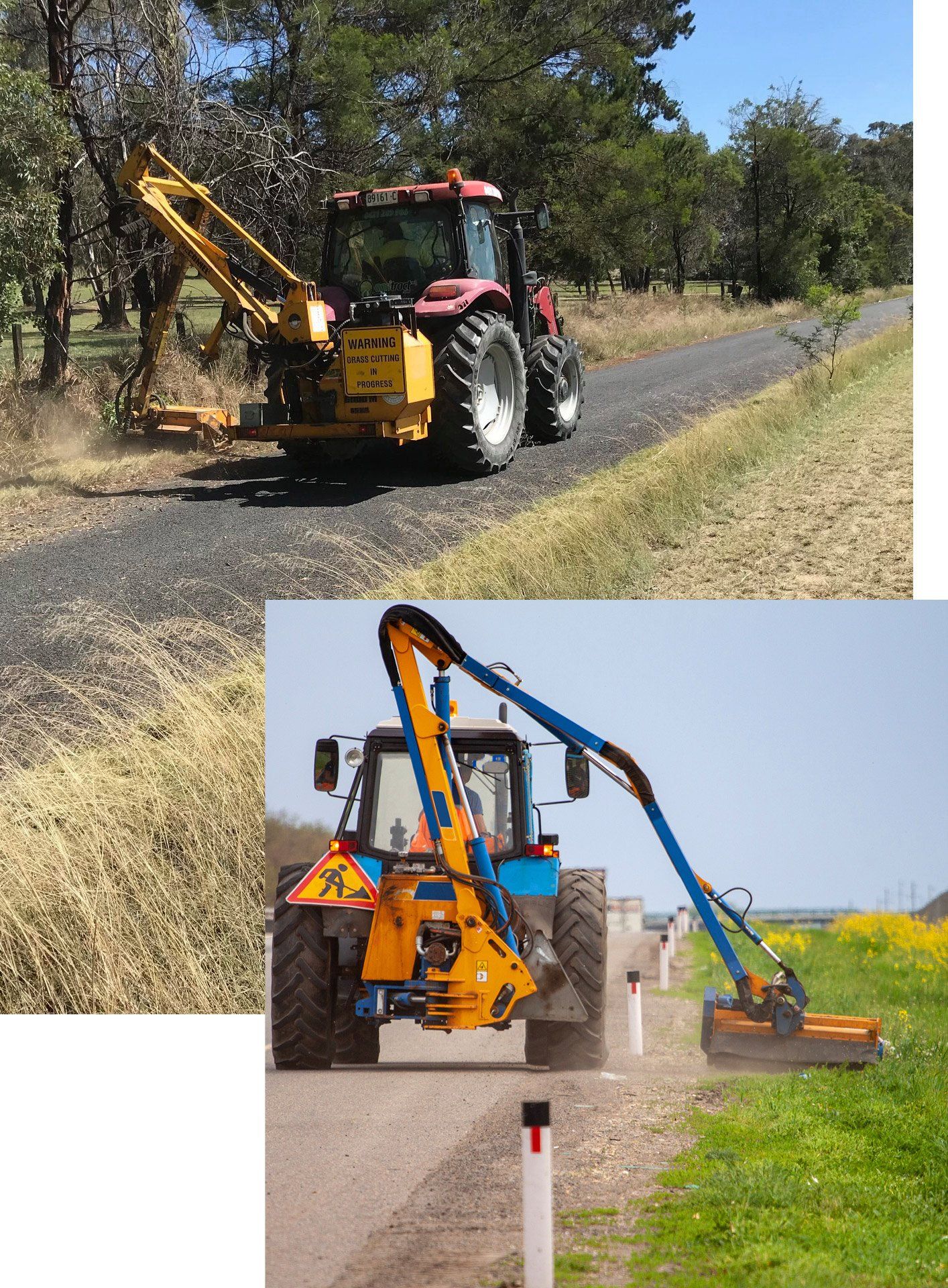 Two Images of a Tractor with a Mechanical Mower Mowing Grass | Sydney Nsw | Agritract Two Images of a Tractor with a Mechanical Mower Mowing Grass | Sydney Nsw | Agritract