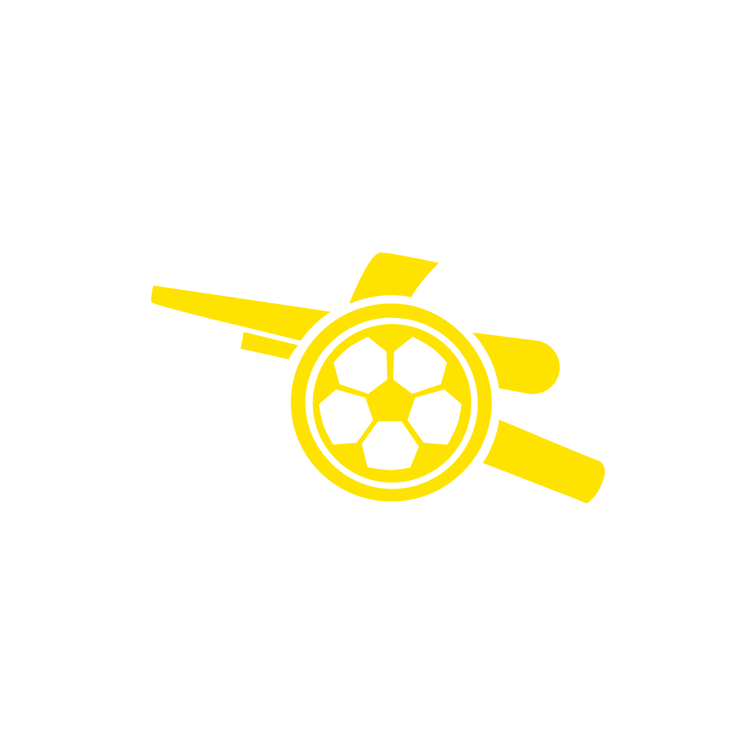 Yellow Arsenal cannon with a soccer ball in the middle.