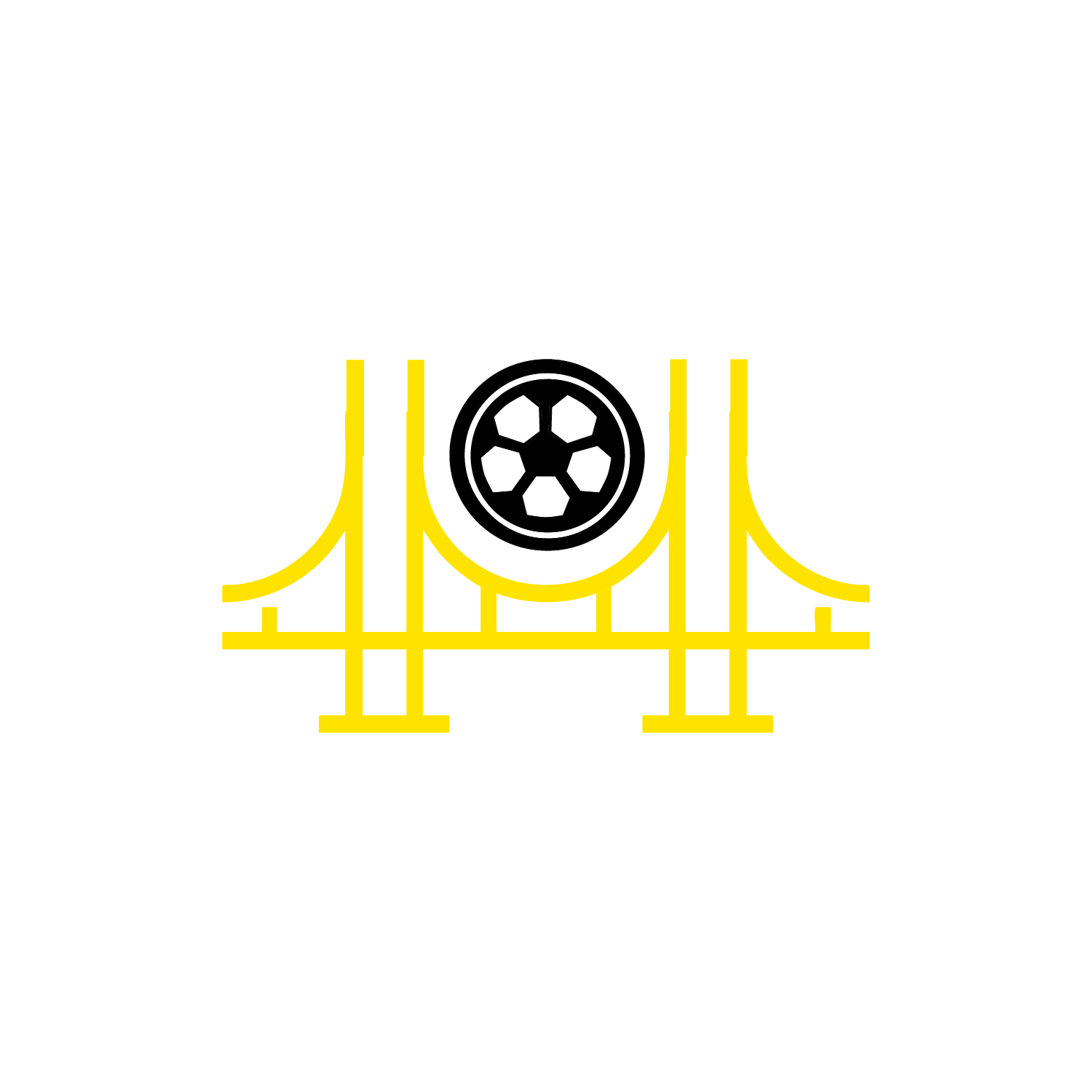 Yellow bridge with soccer ball in the center.