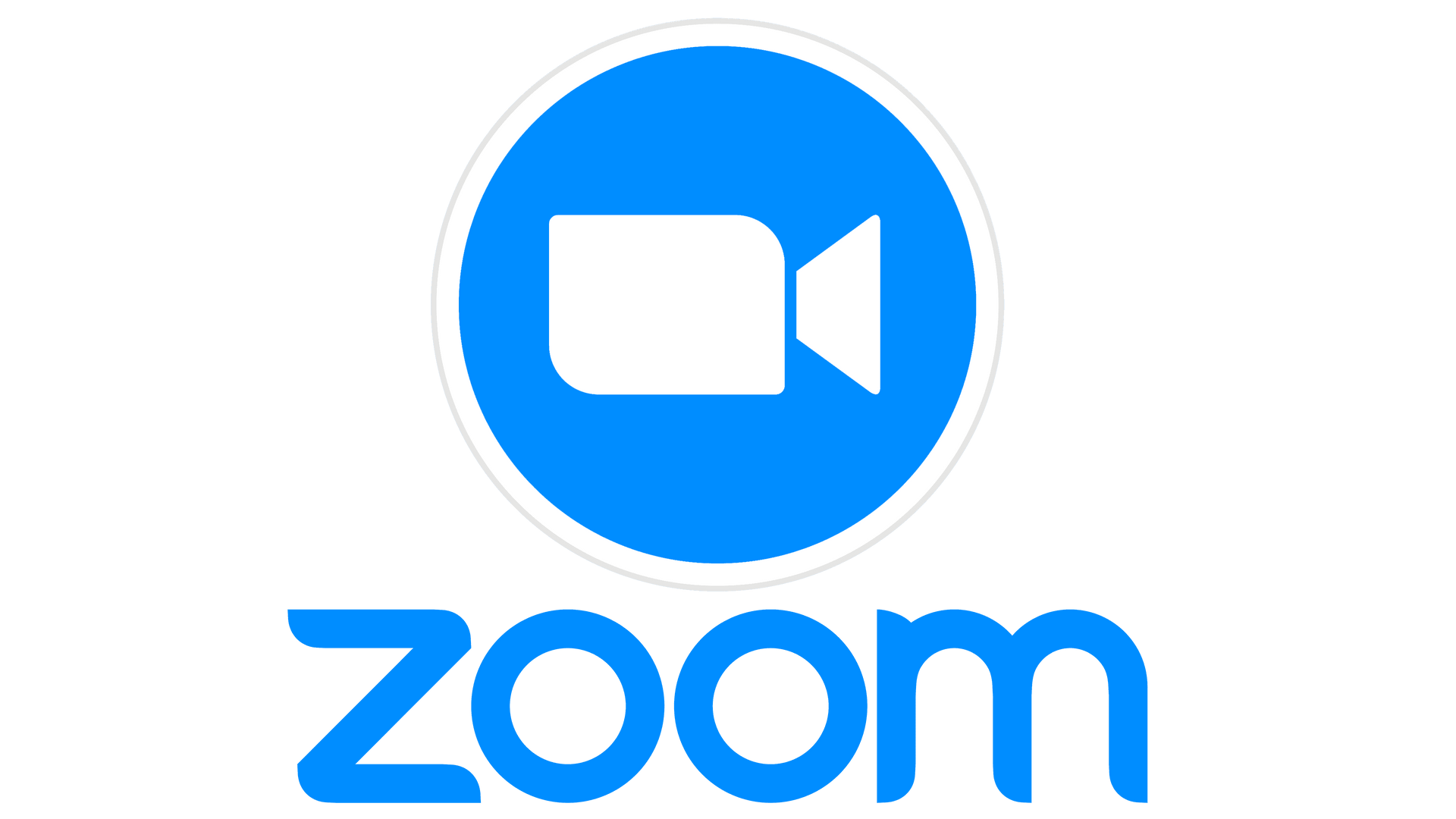 Logo Zoom: cerchio blu con l'icona di una videocamera bianca; 