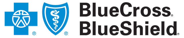 BlueCross BlueShield logo with blue shield icons and text in blue and black