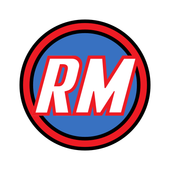 Red and blue circular logo with white “RM” letters outlined in red