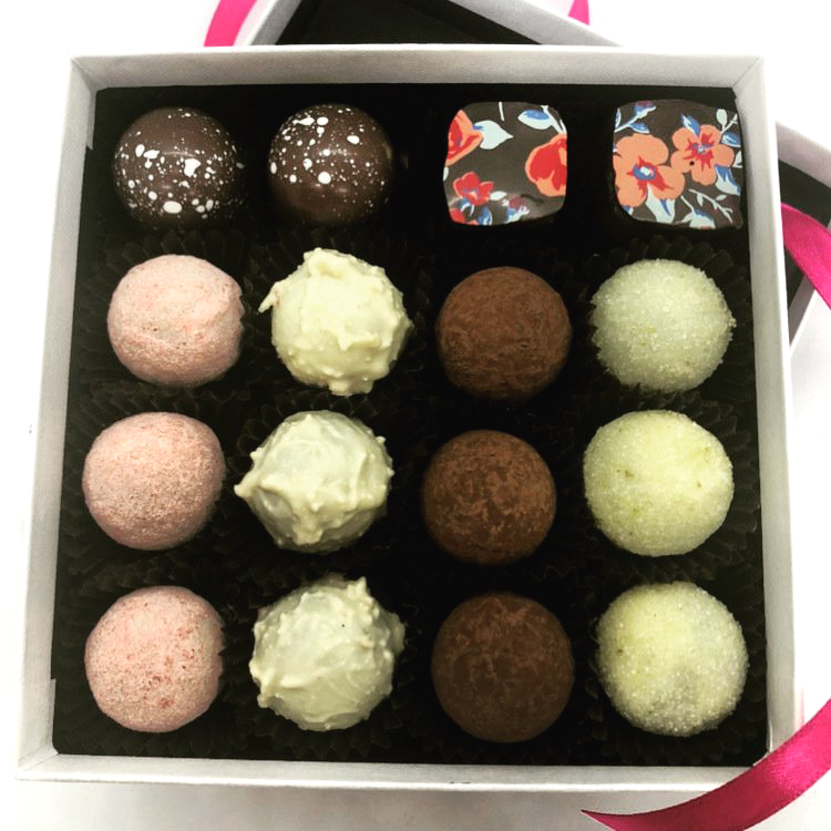 top view of hand made round chocolates at Linny Lane