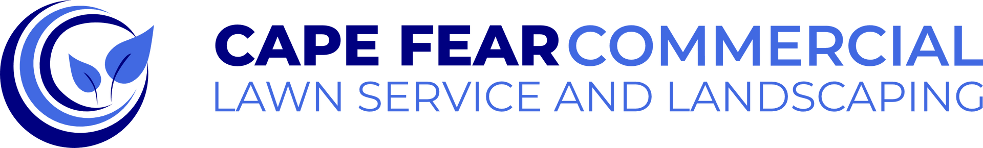 Logo for Cape Fear Commercial, Lawn Service and Landscaping. Blue and white colors are present.