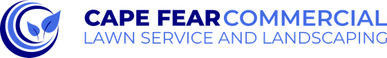 Logo for Cape Fear Commercial, Lawn Service and Landscaping. Blue and white colors are present.
