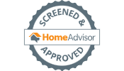 HomeAdvisor "Screened & Approved" seal with logo: gray and white.