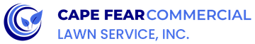 Logo for Cape Fear Commercial Lawn Service, Inc., featuring a blue leaf design and text.