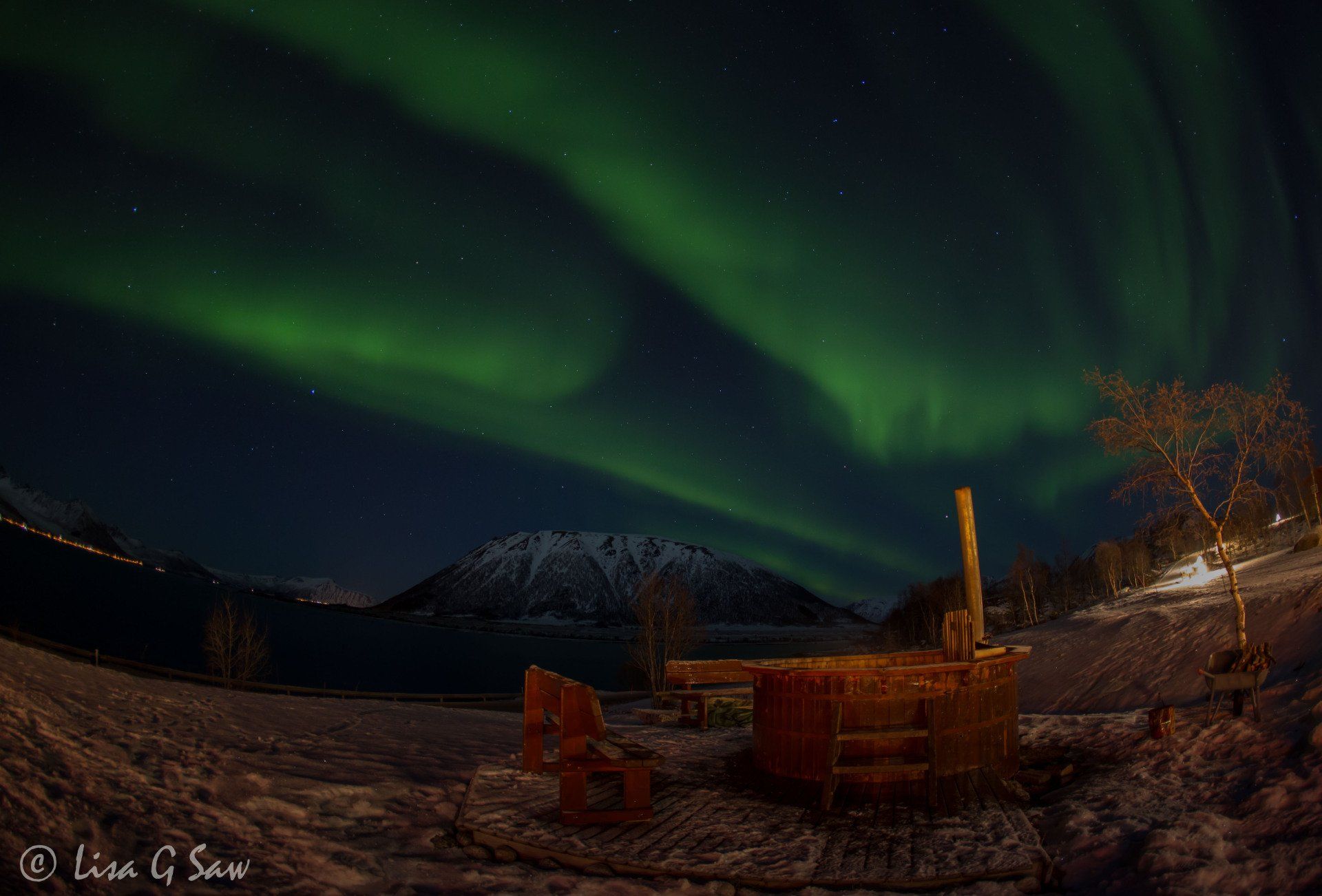 Northern Lights and hot tub, Norway